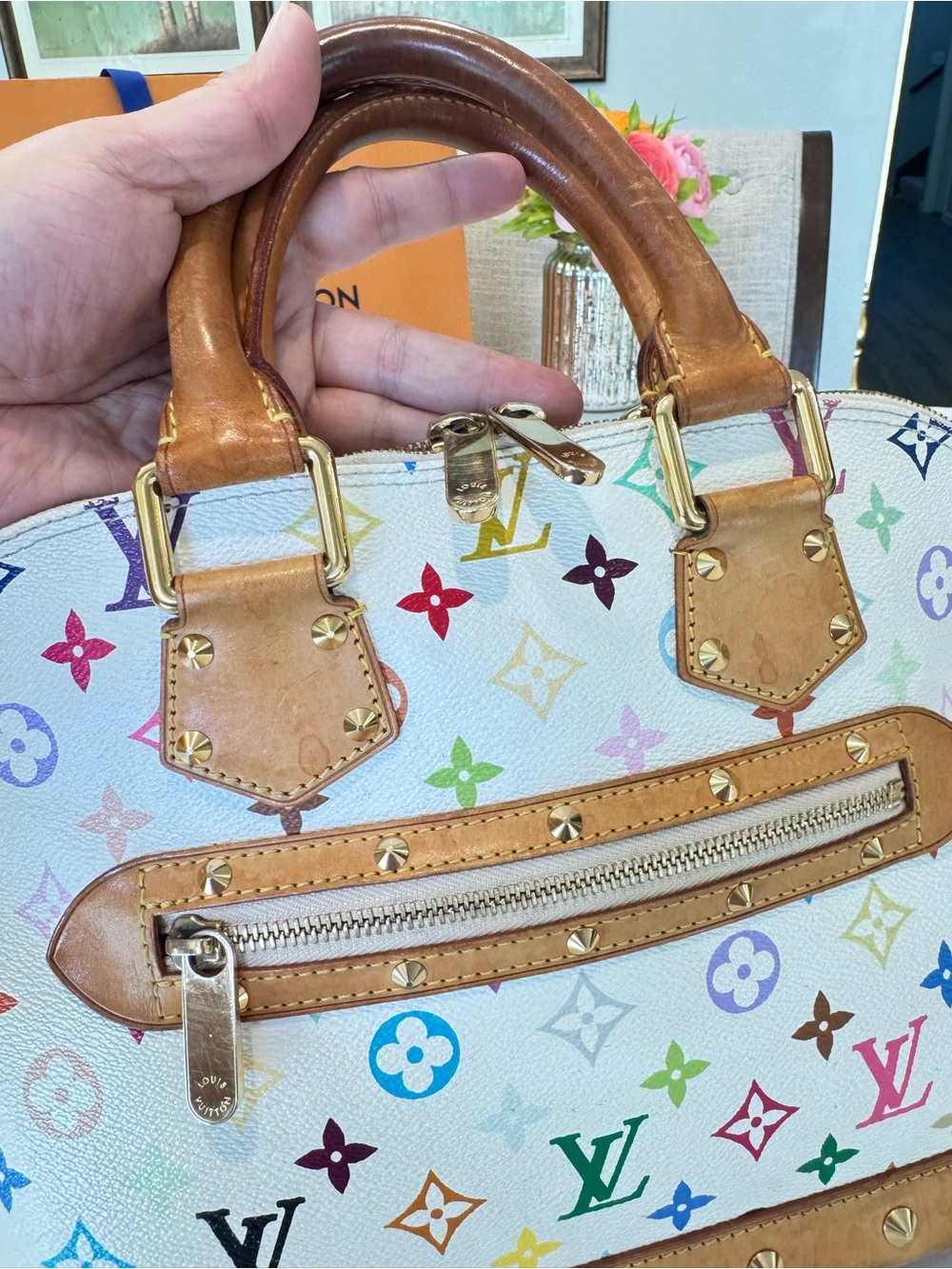 Authentic Louis Vuitton White Multicolor Monogram Alma Bag - Picture 9 of 13